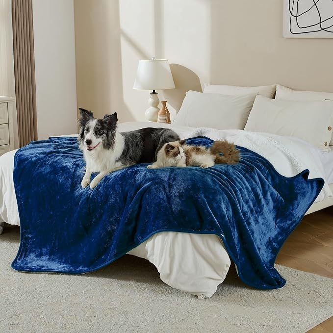Soft Waterproof Blanket for Bed Couch Sofa, Navy Blue, 60x80 inches | Liquid Pee Proof Pet Blanket for Dog Puppy Cat, Reversible Sherpa Fleece Blanket for Couch Cover, Furniture Protector - Image 4