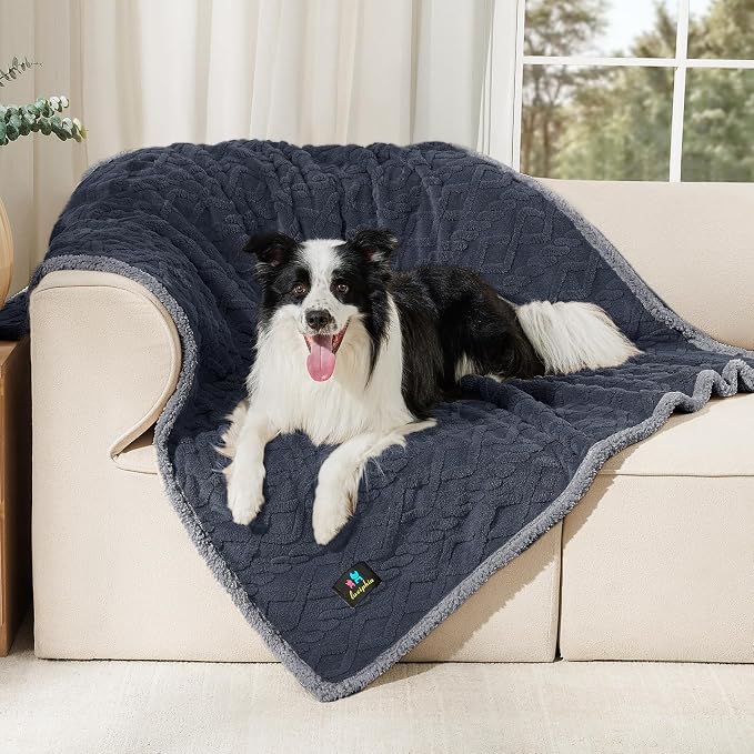 Luciphia Waterproof Dog Blanket, Reversible Sherpa Fleece for Couch Cover | Reversible waterproof pet blanket with soft Sherpa fleece machine washable protect couch bed car, Dark Grey 65" x 57" by luciphia