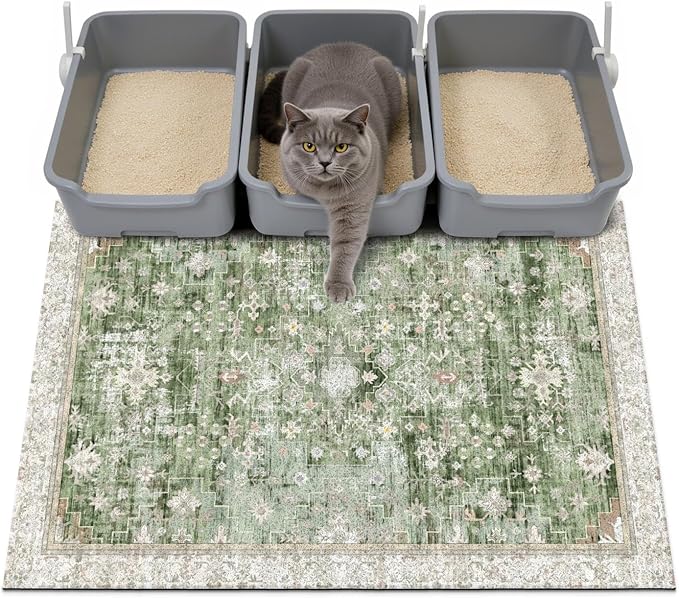 Cat Litter Mat Litter Trapping Mat, 40"x30" Waterproof Urine Proof Litter Box Mat Catcher Mat Non-Slip Washable for Kitty Kitten, Green by Unknown