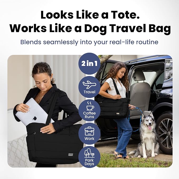 Rubyloo Puffer Dog Travel Bag for Dog Moms, Diaper Bag with Travel Bowls | 2 BPA-Free Collapsible Bowls, 2 Pet Food Containers, 9 Pockets, Everyday Puffer Bag Works With or Without Your Dog, Black - Image 2