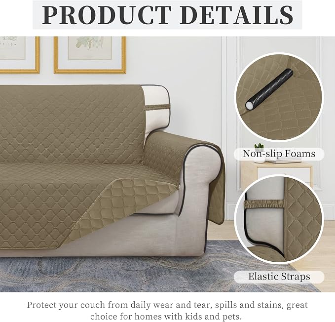 ISSUNTEX Double Protection 100% Waterproof Sofa Covers for Living Room, Couch Covers for 3 Cushion Couch Sofa, Reversible Furniture Protector Sofa Cover for Dogs, Pets, Kids (Sofa, Beige/Beige) - Image 5