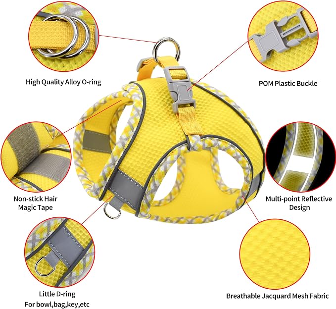 Teacup Puppy Harness with Leash, Escape-Proof Design, Yellow S | No Pull Step-in Dog Vest Harness, Breathable Mesh, Reflective Design with Magic Tape, Outdoor Use for Poodles, Pomeranians - Image 8