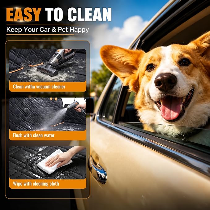Back Seat Extender for Dogs - Hard Bottom Dog Car Seat Cover for Back Seat Holds 400lbs, Upgraded Waterproof Dog Hammock for Car and SUV, Sturdy Backseat Extender for Dogs (Orange) - Image 8