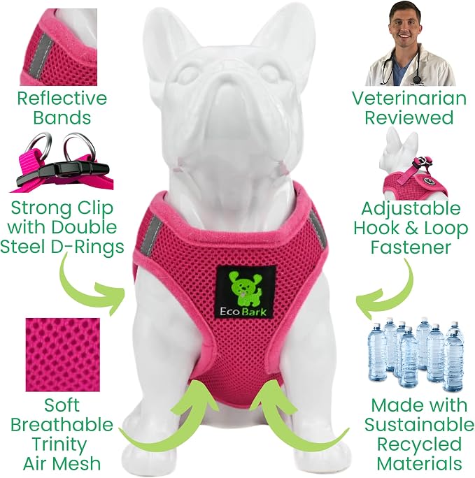 EcoBark Step in Dog Harness, Soft Mesh, Small & Medium Dogs, Pink, Large | Eco Friendly, Reflective & Adjustable Body Halter Vest, No Choke Padded Dog Harnesses for Small & Medium Breed Dogs - Image 5