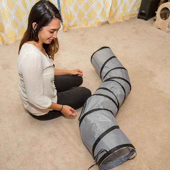 PetLike S Cat Tunnel Collapsible Pop-up Pet Tube Hideaway Play Toy with Ball (1 Way, Grey) - Image 6