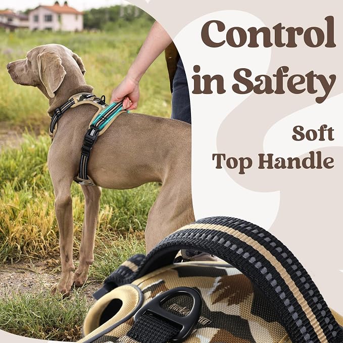 rabbitgoo Dog Harness for Large, Updated Easy On & Off with 3 Buckles | No Pull No Choke, Walking with 2 Clips and Handle, Adjustable Soft Reflective, Desert Ridge, Large - Image 4