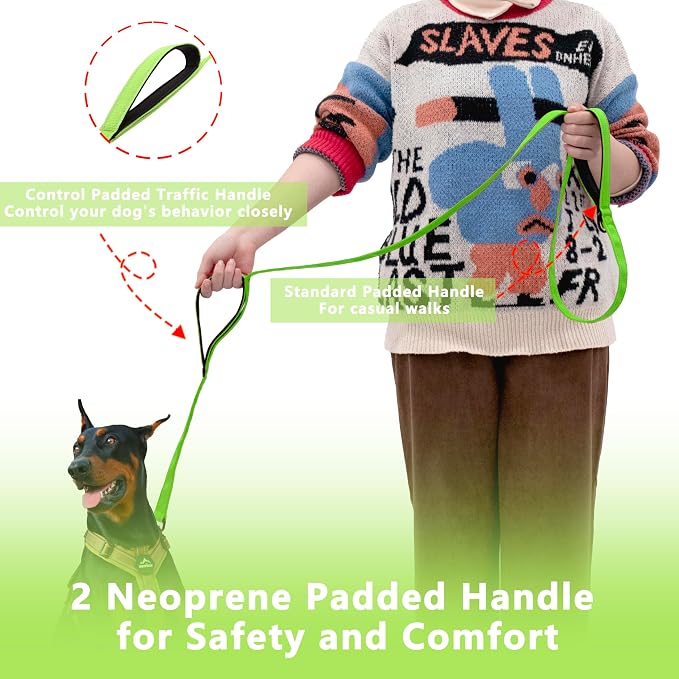 Dog Leash 6ft Long,Double Handle Dog Leash for Control Training | Heavy Duty Dog Leads with Traffic Padded Handles, Reflective Leashes for Small Medium Large Dogs(6ft, Green) - Image 2