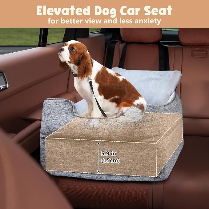Avont Dog Car Booster Seat for Small/Medium Dogs Under 30 lbs, Elevated Puppy Carseat, Front Seat Pet Car Bed -Grey - Image 3