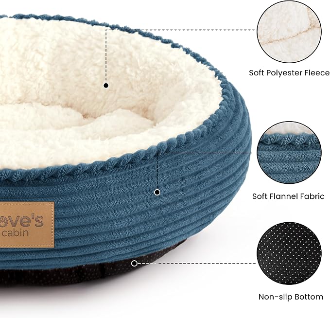 Love's cabin Round Donut Cat and Dog Cushion Bed, 24in Pet Bed for Small or Medium Dogs, Anti-Slip & Water-Resistant Bottom, Soft Durable Fabric Pet Beds, Washable Calming Cat Bed Dusty Blue - Image 2