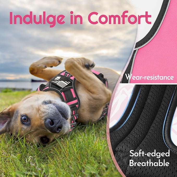 Eagloo Dog Harness No Pull for Large Dogs, Easy On & Off with 3 Buckles | No Choke with Front Clip, Adjustable Fit, MOLLE System, Reflective Vest, Easy Control for Walking, Pink & Black, X-Large - Image 6