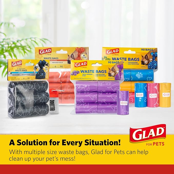 Glad for Pets Scented Dog Waste Bags, Lavender Scent, Purple, 90 Count | Tear-resistant with leak protection, fresh lavender scent, fun purple design, 6 rolls, heavy-duty daily use - Image 9