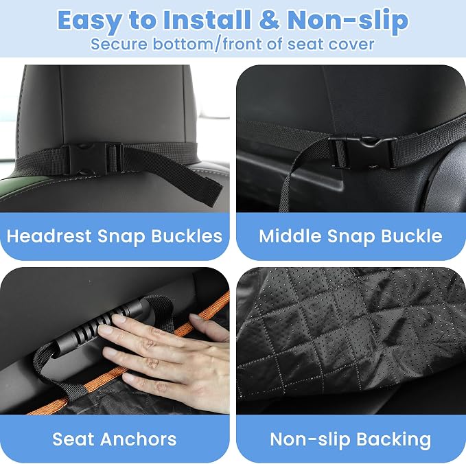 ELONGRIVER Dog Car Seat Covers, Waterproof Front Seat Cover | Scratch-Proof, Nonslip Pet Passenger Seat Cover Protector, Universal Fit for Cars Trucks SUVs, Standard Size 1 Pack - Image 4