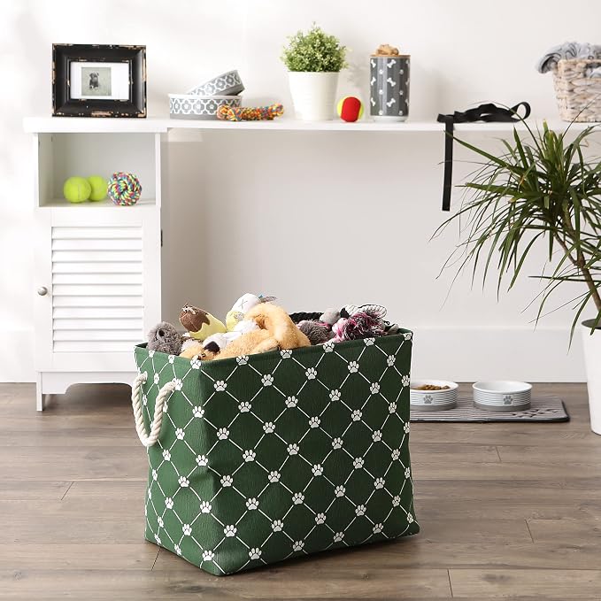 Bone Dry Pet Storage Collection Paw and Bone Print, Large Rectangle, 17.5x12x15 Hunter Green Trellis - Image 4