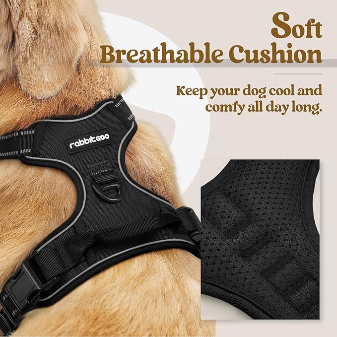 rabbitgoo Dog Harness, No Pull for Large Dogs with 2 Leash Clips, Pet Vest | No Choke with Handle, Adjustable Soft Padded, Reflective, Easy Control for Walking, Black, X-Large - Image 2