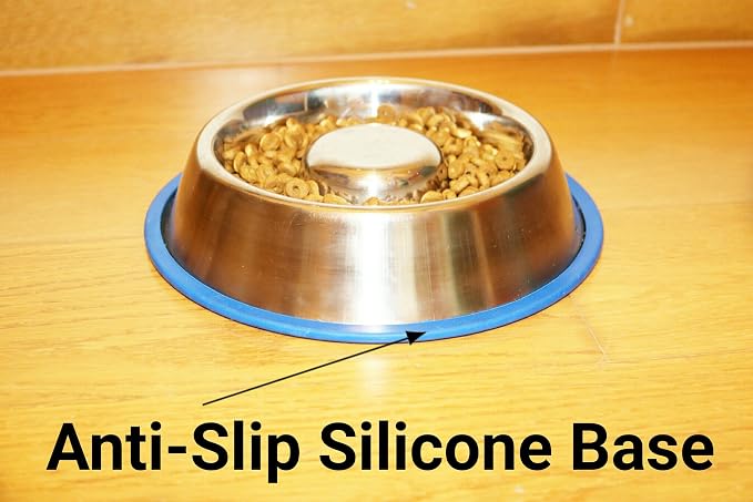 Mr. Peanut's Stainless Steel Interactive Slow Feed Dog Bowl with a Blue Base, Fun Healthy Bloat Stop Feeder (Large) - Image 5