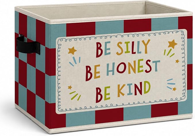 Inspirational Storage Bins Box, Affirmation Collapsible Organizer Basket | uplifting encouraging storage box basket for books clothes, checkerboard organizer for nursery bedroom playroom, 10x14 in by Unknown