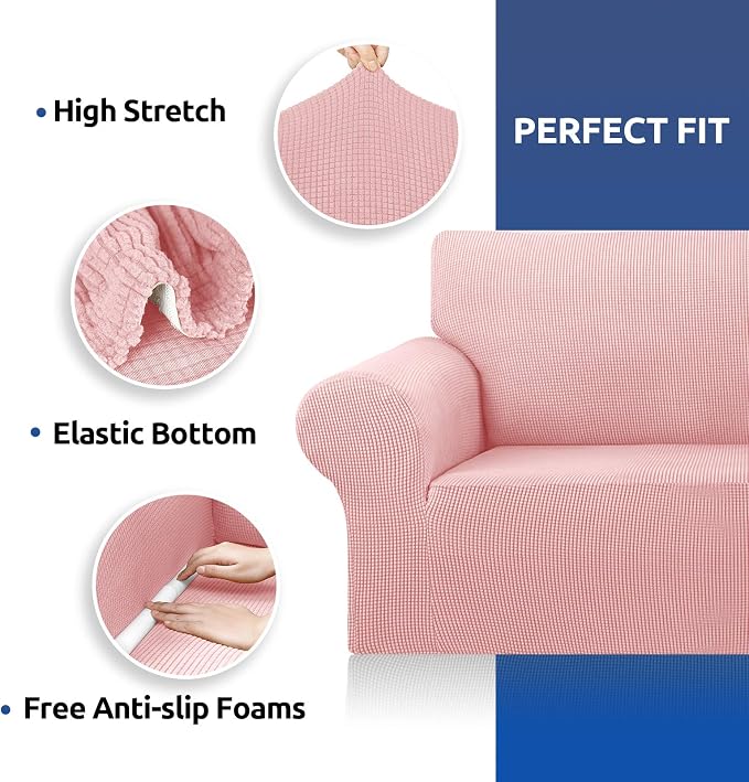 KEKUOU Stretch Couch Covers for Sofa, 3 Cushion Couch Slipcover,Dusty Pink | 1-Piece Washable Sofa Cover Pet Friendly(78"-94") Furniture Protector Soft Jacquard, Elastic Bottom for Dogs & Kids - Image 6