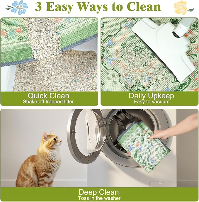 Unicorn Catcher 33X22in 2packCat Litter Mat Machine Washable Soft 3D Air Mesh Litter Box Rug Non-Slip Backing Quick Dry Scatter Control for Paws,Bean Green - Image 7