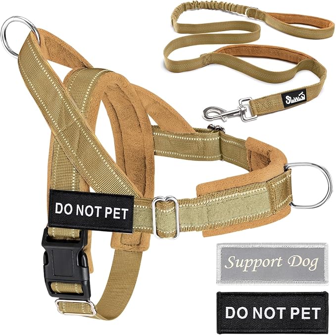 Lukovee No Pull Dog Harness and Leash Set, Soft Padded Vest with Front Clip | Adjustable, No Choke, Reflective,Durable Easy Control Pet Vest Harness for Safe Walking for Medium Large Dogs (Tan, L) - Image 9