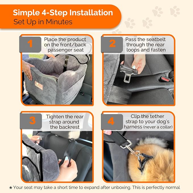 Yara’s Woofyverse Dog Car Booster Seat, Small & Medium Dogs, Stone Shadow | Fur-Lined Headrest, Adjustable Cushions, 6-Pocket Storage, Machine-Washable Cover, Portable Pet Car Seat Front/Back Travel - Image 6