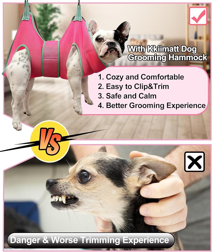 Kkiimatt Dog Grooming Hammock, XXS Grooming Harness for Dogs Trimming at Home,Dog Sling Restraint for Grooming with Thick Fabric Neck Support, Grooming Strap Hanger Holder for Claw Care - Image 2