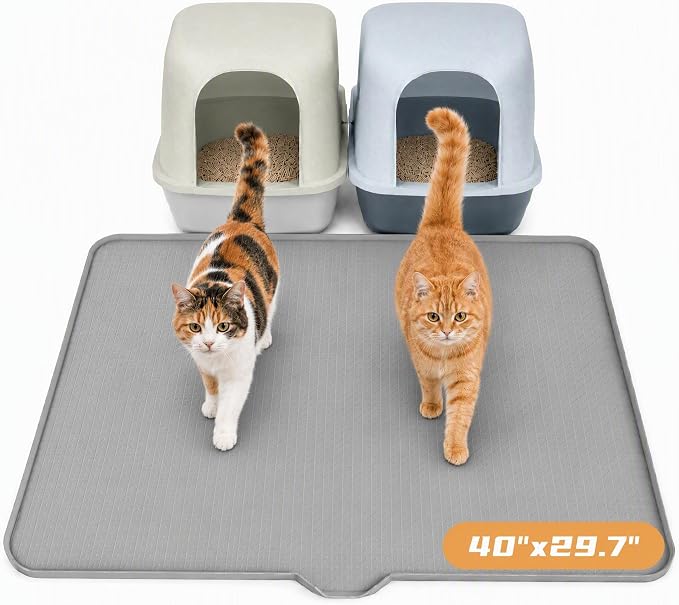 Cat Litter Mat, XL 40"x29.7" Silicone Litter Box Mat, Tilted Drain Spout | Litter Mat Fit 1-2 Boxes, Extra Wide Kitty Litter Mat, Waterproof Urine Proof, Non-Slip, Easy to Clean, High Edge by Unknown