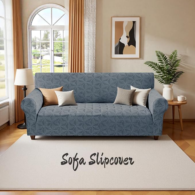 YEMYHOM 1 Piece Stretch Couch Covers for 3 Cushion Couch, Jacquard Sofa Cover with Non-Slip Elastic Bottom, Thickened Slipcover Furniture Protector for Dogs Pets (Large, Dark Gray） - Image 8