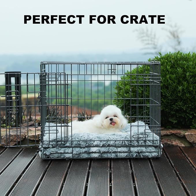 Bedfolks Waterproof Crate Bed, Plush Dog & Cat Bed with Removable Washable Cover, Faux Fur Kennel Pad, 21"x13", Dark Grey - Image 3