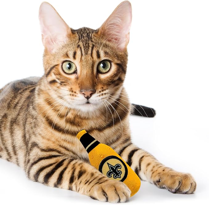 BEST PLUSH CAT TOY: NFL NEW ORLEANS SAINTS Complete Set of 3 piece Cat Toys filled with Fresh Catnip. Includes: 1 Helmet Cat Toy, 1 Football Cat Toy with Feathers & 1 Beer Bottle. Beautiful Team LOGOS - Image 7