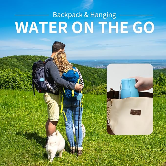 Portable Dog Water Bottle 10oz Blue | Foldable pet water dispenser, food grade plastic, ease to use for outdoor walking, hiking, travel - Image 6