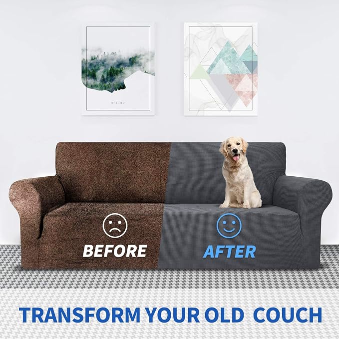 MAXIJIN Stretch Loveseat Sofa Slipcovers 1 piece Love Seat Couch Covers for 2 Cushion Couch Non Slip Sofa Cover Washable Dog Cat Proof Furniture Protector Pet Friendly (Loveseat, Gray) - Image 4