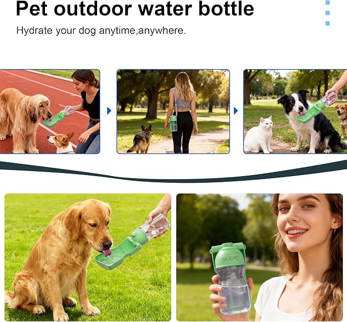 Amerisun Dog Water Bottle, 16.9 OZ Collapsible Leak-Proof Pet Water Bowl | Collapsible Water Bottle,Suitable for Dog, Cat, Puppy, Guinea Pig, Hamster & Bunny. Ideal for Walking, Hiking (A012B-Green) - Image 4