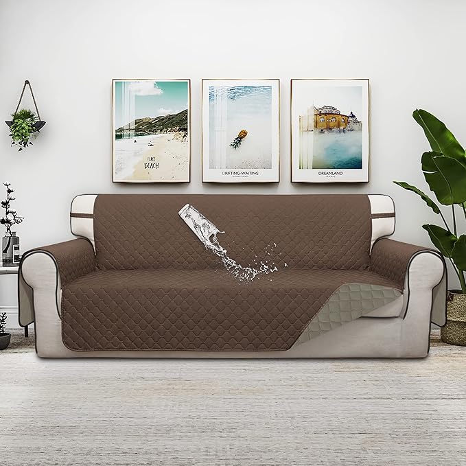ISSUNTEX Double Protection 100% Waterproof Sofa Covers for Living Room, Reversible Couch Covers for 3 Cushion Couch Sofa, Furniture Protector Sofa Cover for Pets (X Large, Brown/Beige) - Image 2