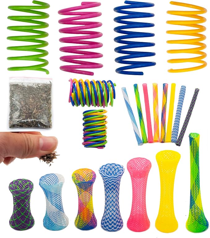 Fashion's Talk 49PCS Cat Spring Toy for Kitten Catnip Bag Mesh Tubes Spring Cat Toy Bulk for Indoor Cats Kitty by Fashion%27s+Talk