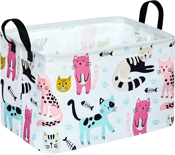 Rectangle Gift Storage Basket Home Shelf Storage Basket Organizer Box Clothes Laundry Hamper Nursery Basket Laundry Basket with Handles (Cat) by Unknown