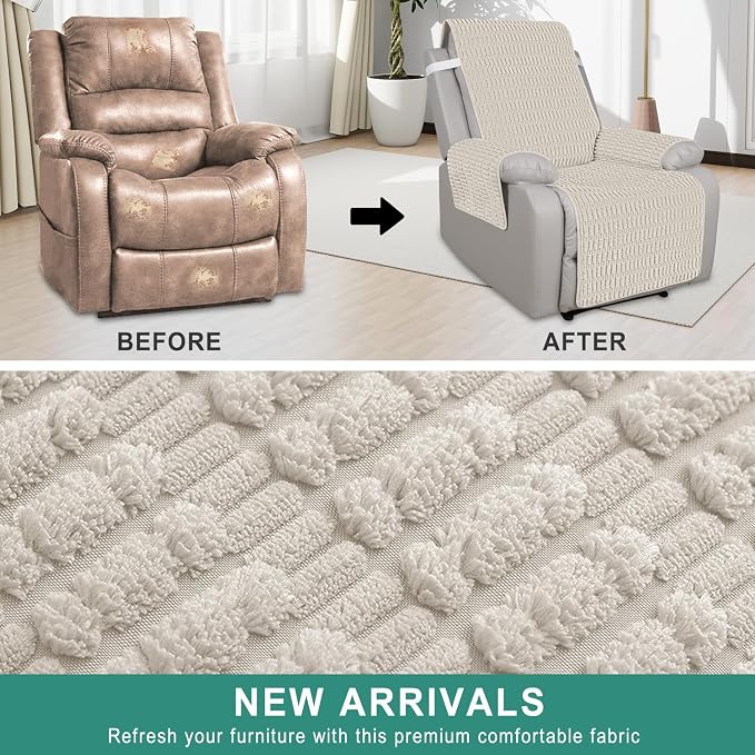 Foxdecor Recliner Chair Covers, Recliner Cover Non-Slip Chair Covers, Washable Recliner Couch Cover Furniture Protector, Cover for Recliner Chair with Elastic Straps. (Cream, 23" W) - Image 4