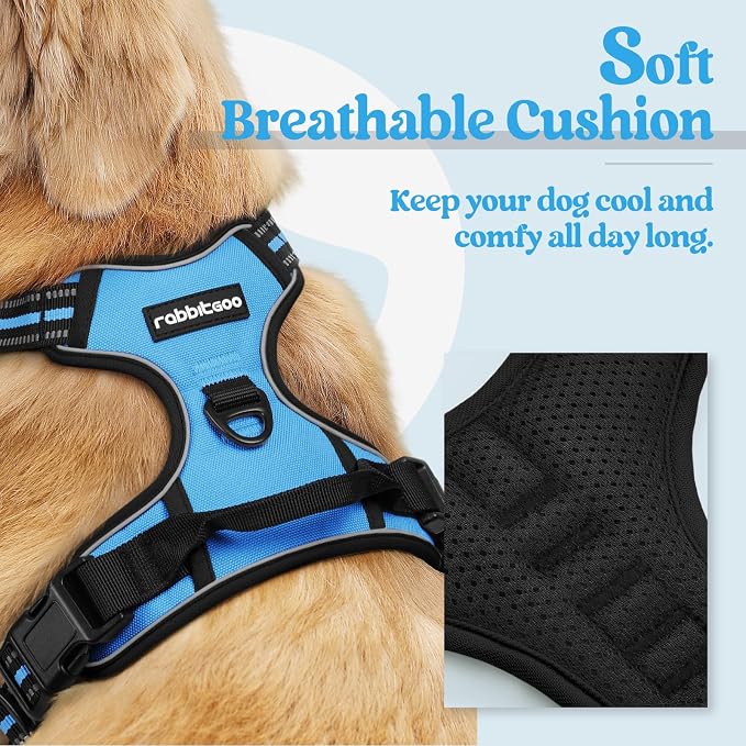 rabbitgoo Dog Harness, No Pull for Large Dogs with 2 Leash Clips, Pet Vest | No Choke with Handle, Adjustable Soft Padded, Reflective, Easy Control for Walking, Blue, X-Large - Image 2