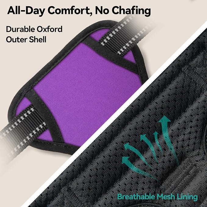 Reflective Dog Harness No Pull Large Breed Vest | with 2 Metal Leash Attachment Hooks(L, Purple) - Image 8