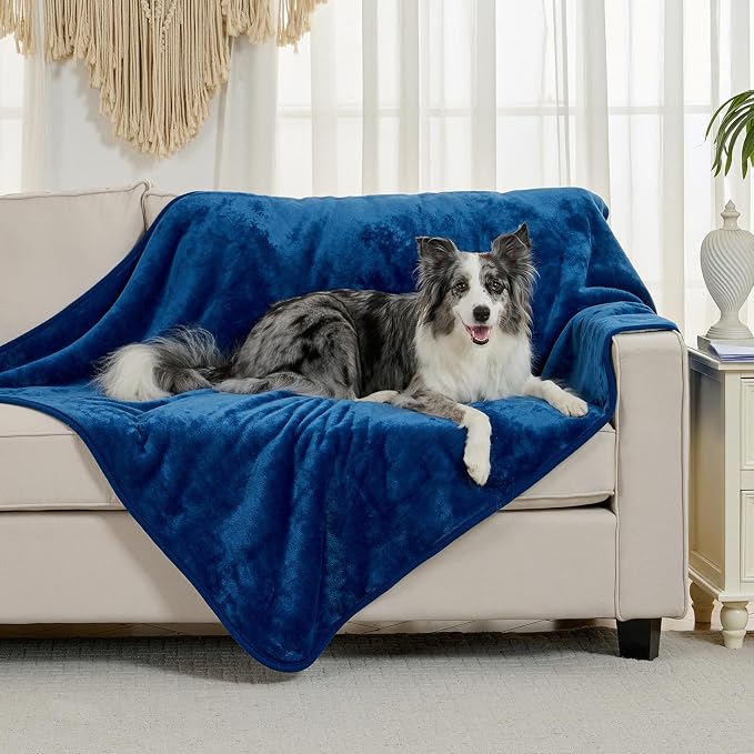 Soft Waterproof Blanket for Bed Couch Sofa, Navy Blue, 50x60 inches | Liquid Pee Proof Pet Blanket for Dog Puppy Cat, Reversible Sherpa Fleece Blanket for Couch Cover, Furniture Protector - Image 2