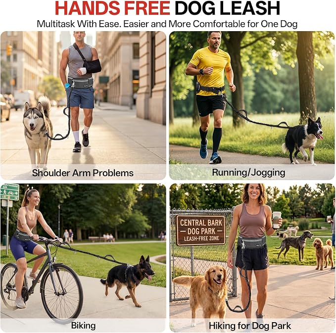 Hands Free Dog Leash, 240LB Heavy Duty Retractable with Fanny Pack | Adjustable Waist Belt, Dog Leash for Walking Running Jogging Hiking Biking Training for Medium,Large 25-120LBS(Not for＜25LBS) - Image 5