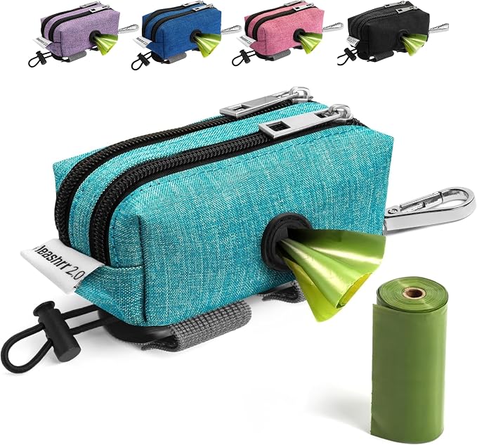 Dog Poop Bag Holder for Leashes and Treat Holder with 2 Waterproof Pouches | Poop Bag Dispenser for Pet Waste Bags and Walking Accessories + 1 Free Roll by Leashrr20