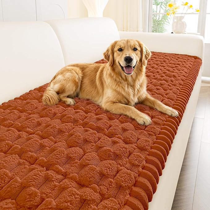 Smiry Non Slip Couch Covers for Dogs, Scratch Resistant Pet Sofa Protector | Machine Washable Soft Fuzzy Thick Furniture Cover for Sofa Loveseat Sectional Large Dogs, Rust, 27.6" x 70.9" by Smiry