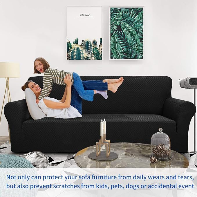 ZNSAYOTX 1 Piece Jacquard Couch Covers for 3 Cushion Couch High Stretch Sofa Cover for Pets Dogs Anti Slip Extra Large Sofa Slipcovers Furniture Protector (XL Sofa, Black) - Image 2
