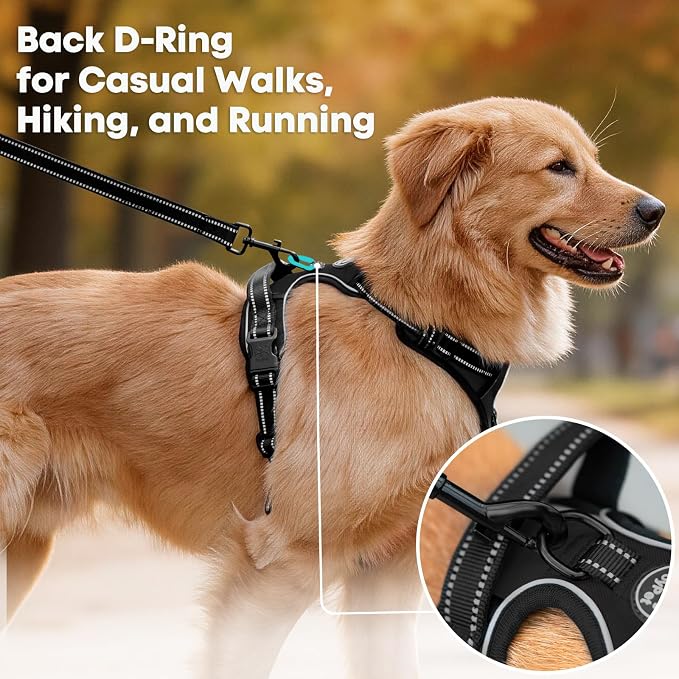 PoyPet No Pull Dog Harness Medium, Reflective Vest with Front Clip & Handle | Easy On/Off, No Choke, Adjustable, 2 Leash D-rings, Soft Padded, Breathable, Oxford, for Walking Training, M, Black - Image 4