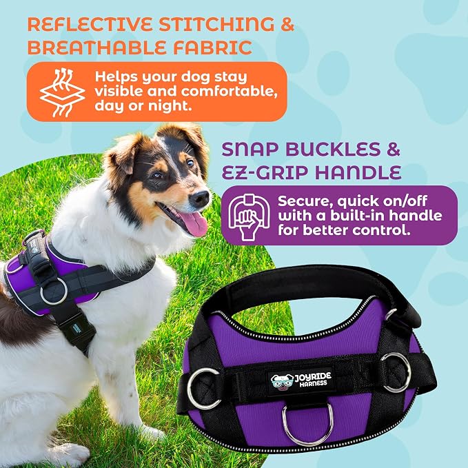 Joyride Basic Dog Harness 1.0 | Purple Majesty | L | Adjustable pet vest with 3 side leash rings for training, walking and improved control for small, medium or large dogs - Image 4