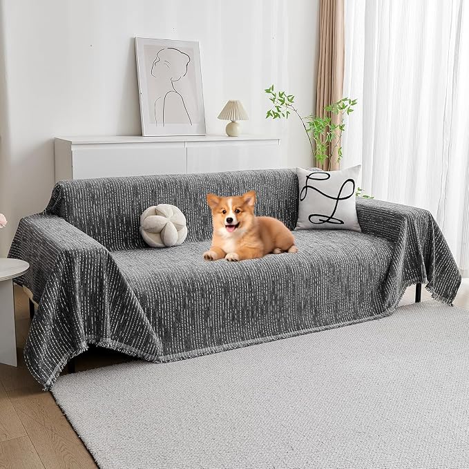 MYSKY HOME Couch Covers for Sofa, Dog Couch Cover Protector, Dark Grey Lines Sofa Covers for Sectional L Shape, Pets Couch Throw Cover Washable Durable Large Couch Cover for Dogs, Cats, 71" X118" - Image 3