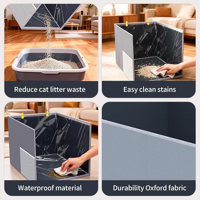 Aokeyee Gray High Side Cat Litter Box Enclosure Splash Guard | All-Inclusive Waterproof, 27.16x21.65x16.53, Foldable Anti-Leakage Dust Control Easy to Clean - Image 4