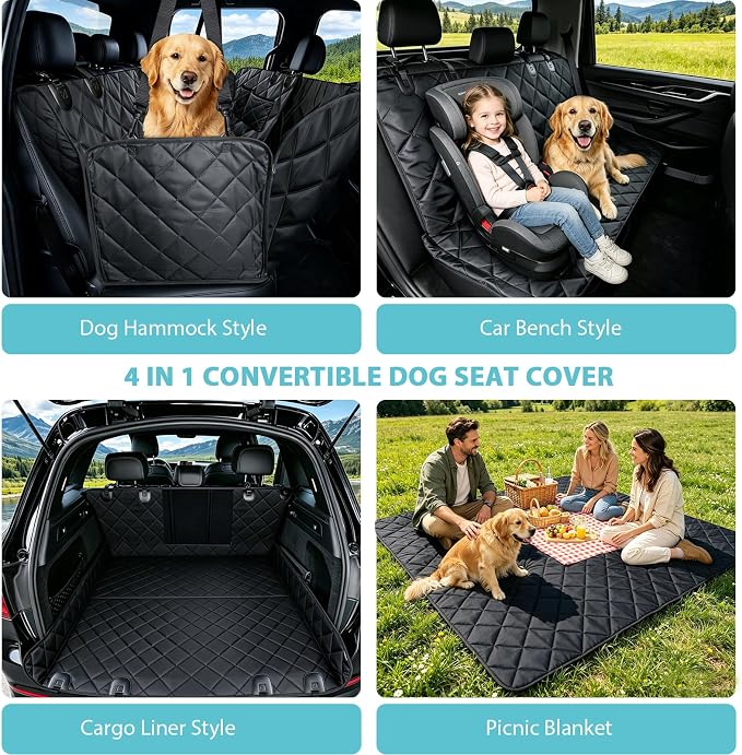 XL Dog Car Seat Cover for Back Seat with Safety Belt for Trucks | For Large Trucks,Waterproof,Mesh Window,Zero Slide,Easy Removal & Storage,Heavy-Duty Oxford Fabric,Double-Stitched Seams - Image 4