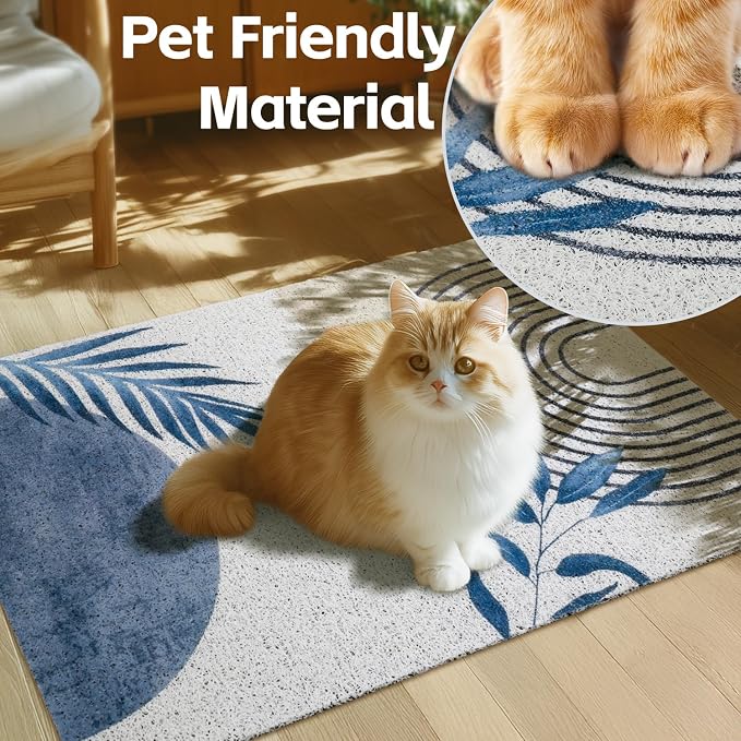Cat Litter Mat Litter Trapping Mat, 40"x30" Waterproof Urine Proof Litter Box Mat Catcher Mat Non-Slip Washable for Kitty Kitten, Blue - Image 3