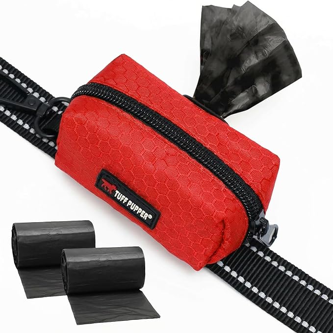 Tuff Pupper Dog Poop Bag Holder | Works with Any Dog Leash | Zippered Waste Bag Dispenser | Waterproof with Rust-Proof Clip | Convenient Lightweight Design | Includes 2 Rolls of Leak-Proof Bags by TuffPupper
